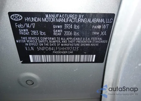 2017 Hyundai Elantra Se from USA, damaged, VIN 5NPD84LF5HH192323